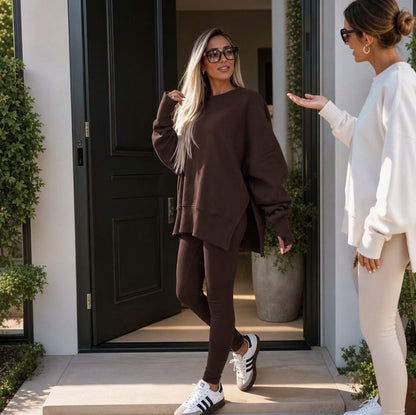 Fleece Oversized Long Sleeve Side Slit Co Ord Set