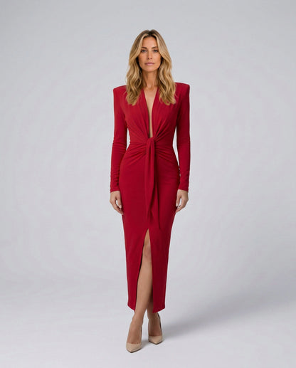 Jersey Long Sleeve Knot Maxi Dress