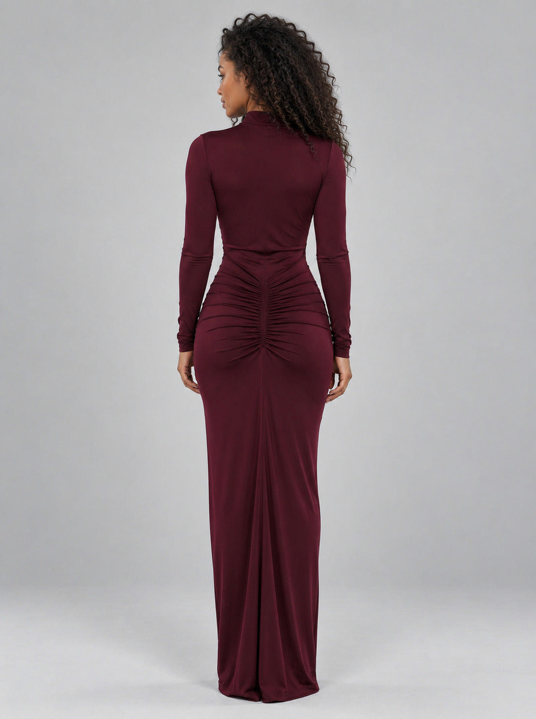 Jersey Long Sleeve Ruched Maxi Dress