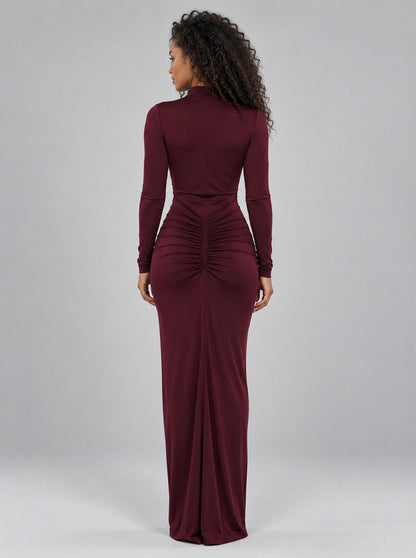 Jersey Long Sleeve Ruched Maxi Dress