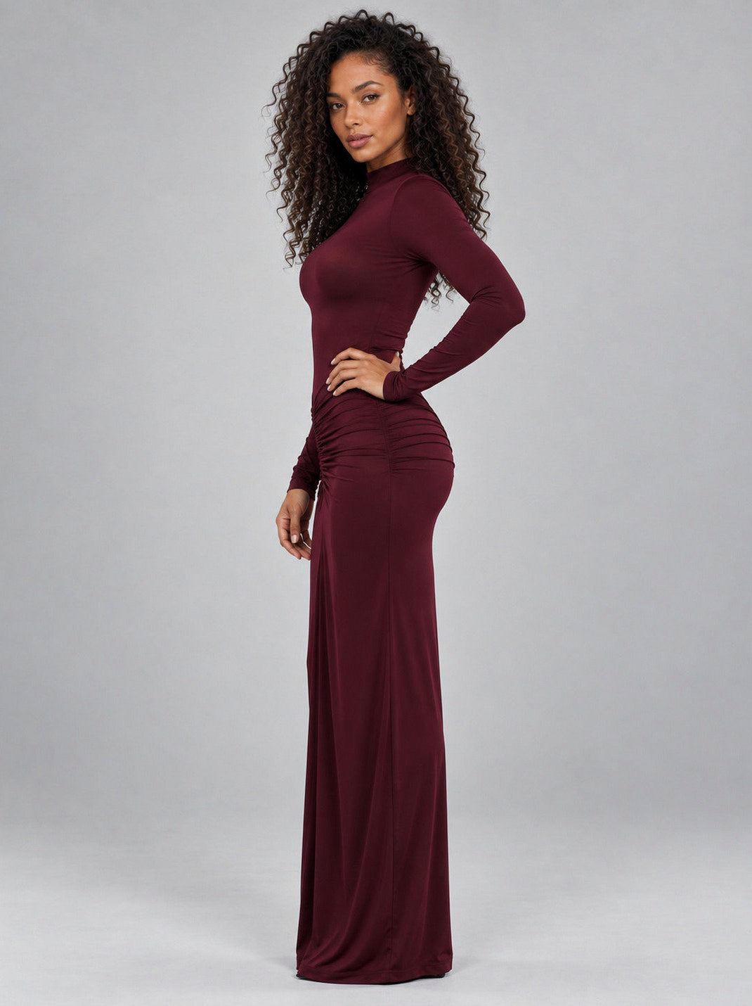 Jersey Long Sleeve Ruched Maxi Dress