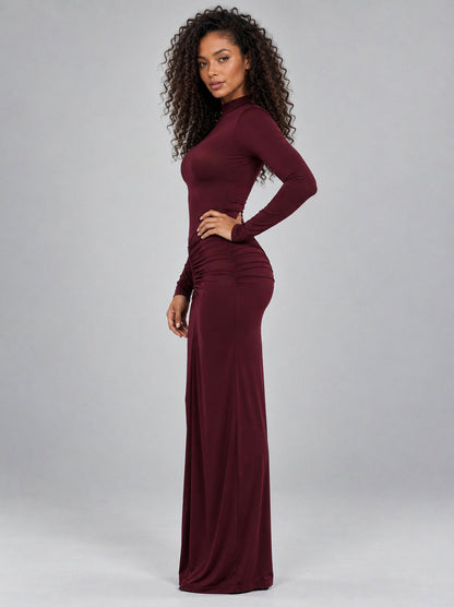 Jersey Long Sleeve Ruched Maxi Dress