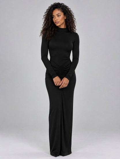 Jersey Long Sleeve Ruched Maxi Dress