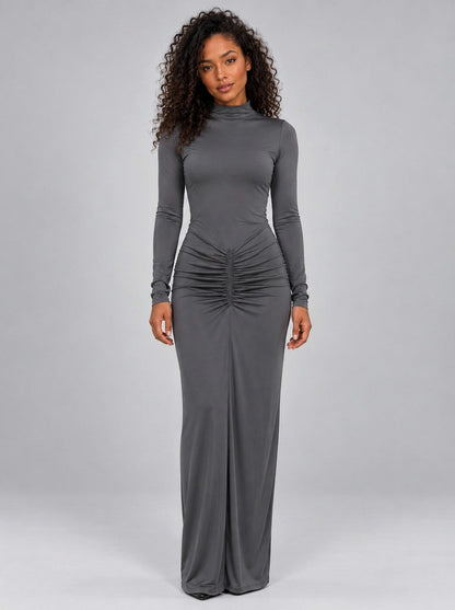 Jersey Long Sleeve Ruched Maxi Dress