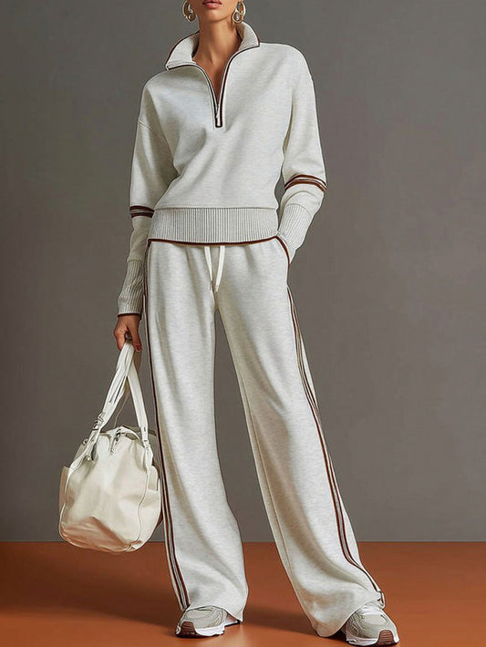 Knit Half Zip Long Sleeve Striped Co Ord Set