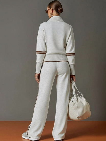 Knit Half Zip Long Sleeve Striped Co Ord Set