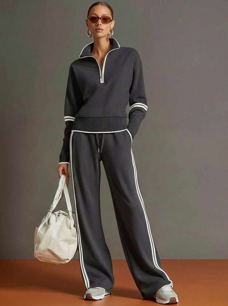 Knit Half Zip Long Sleeve Striped Co Ord Set