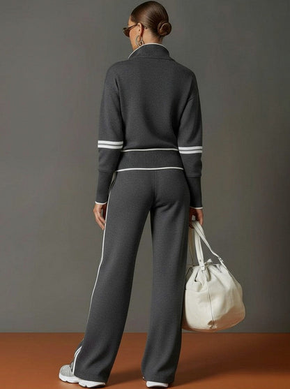 Knit Half Zip Long Sleeve Striped Co Ord Set