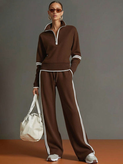 Knit Half Zip Long Sleeve Striped Co Ord Set