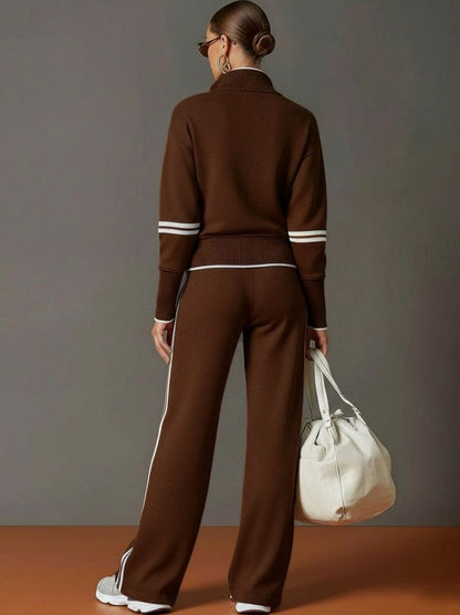 Knit Half Zip Long Sleeve Striped Co Ord Set