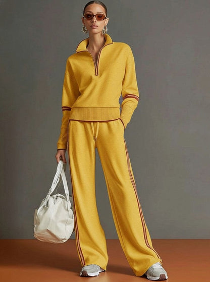 Knit Half Zip Long Sleeve Striped Co Ord Set