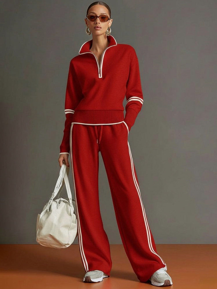 Knit Half Zip Long Sleeve Striped Co Ord Set