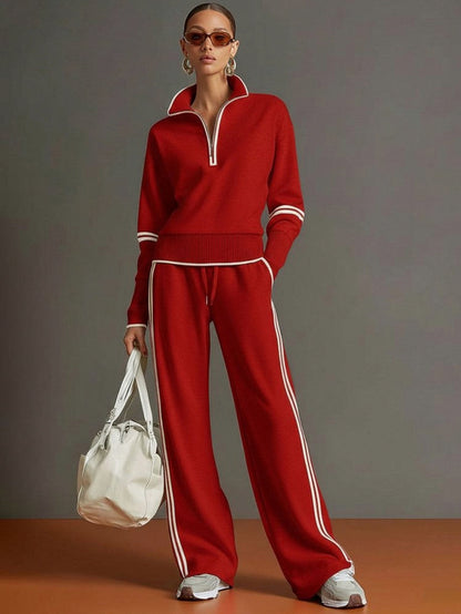 Knit Half Zip Long Sleeve Striped Co Ord Set