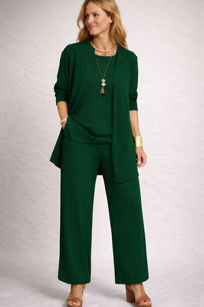 Knit Cardigan and Wide Leg Trousers Three Piece Set