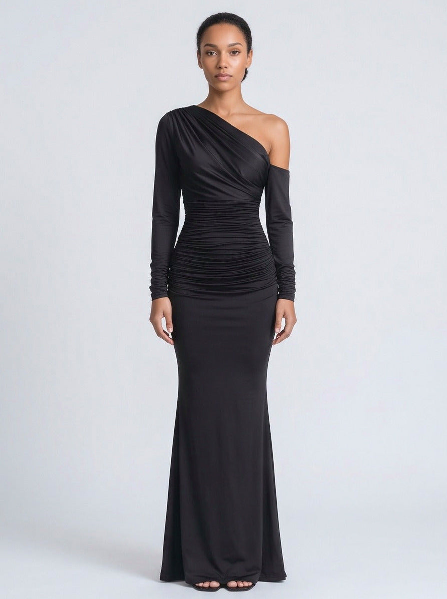 Jersey Ruched Long Sleeve Maxi Dress