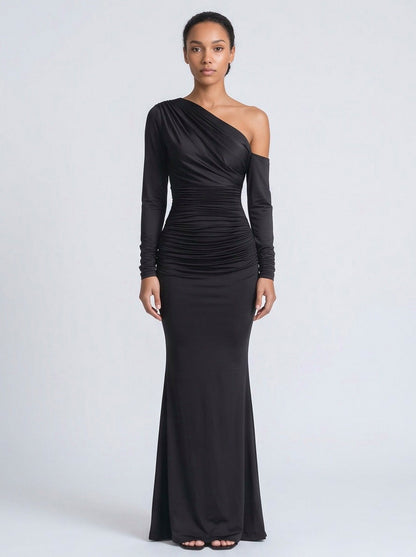 Jersey Ruched Long Sleeve Maxi Dress