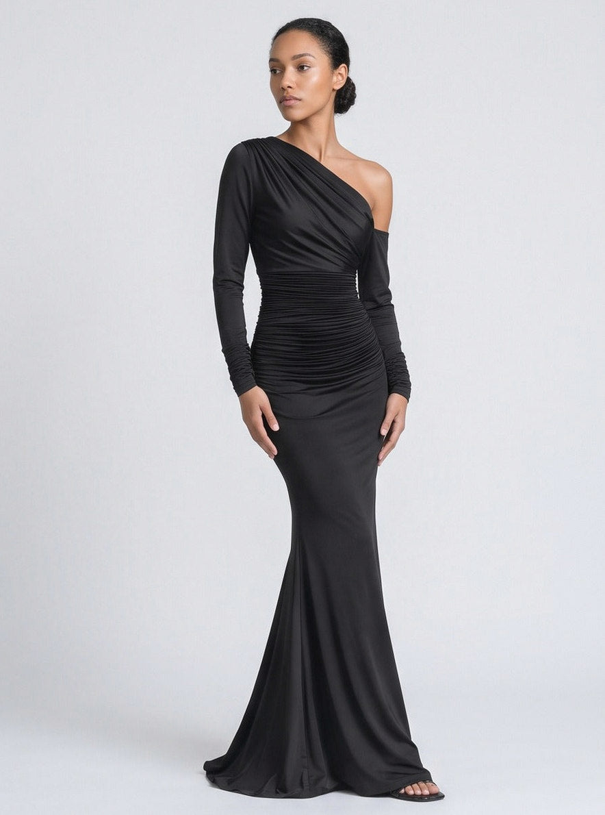 Jersey Ruched Long Sleeve Maxi Dress