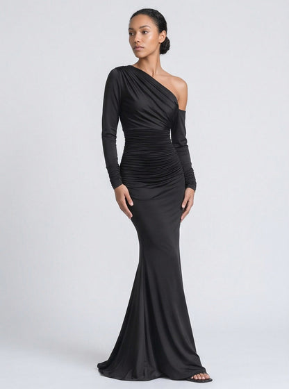 Jersey Ruched Long Sleeve Maxi Dress
