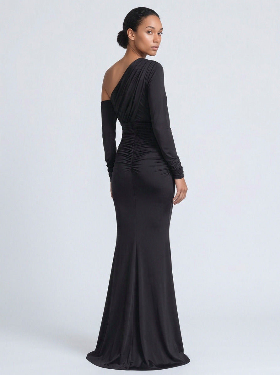 Jersey Ruched Long Sleeve Maxi Dress