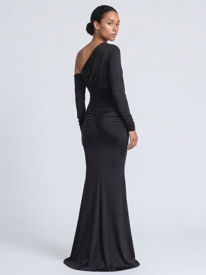 Jersey Ruched Long Sleeve Maxi Dress