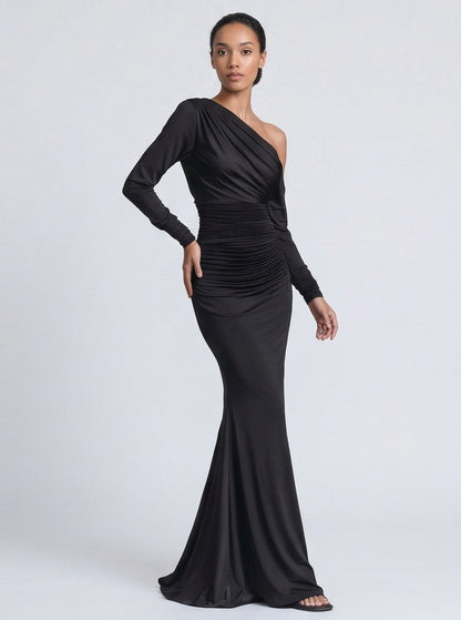 Jersey Ruched Long Sleeve Maxi Dress