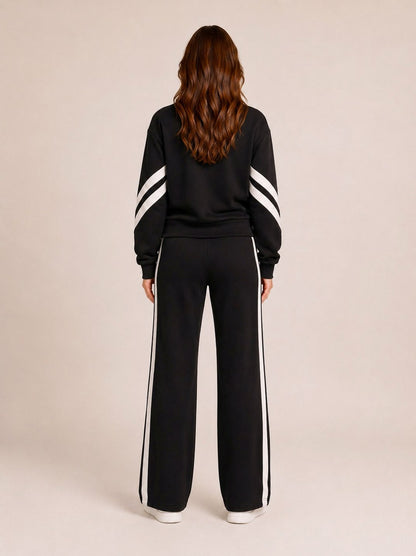 Fleece Striped Zip Up Jacket and Wide Leg Trousers Set