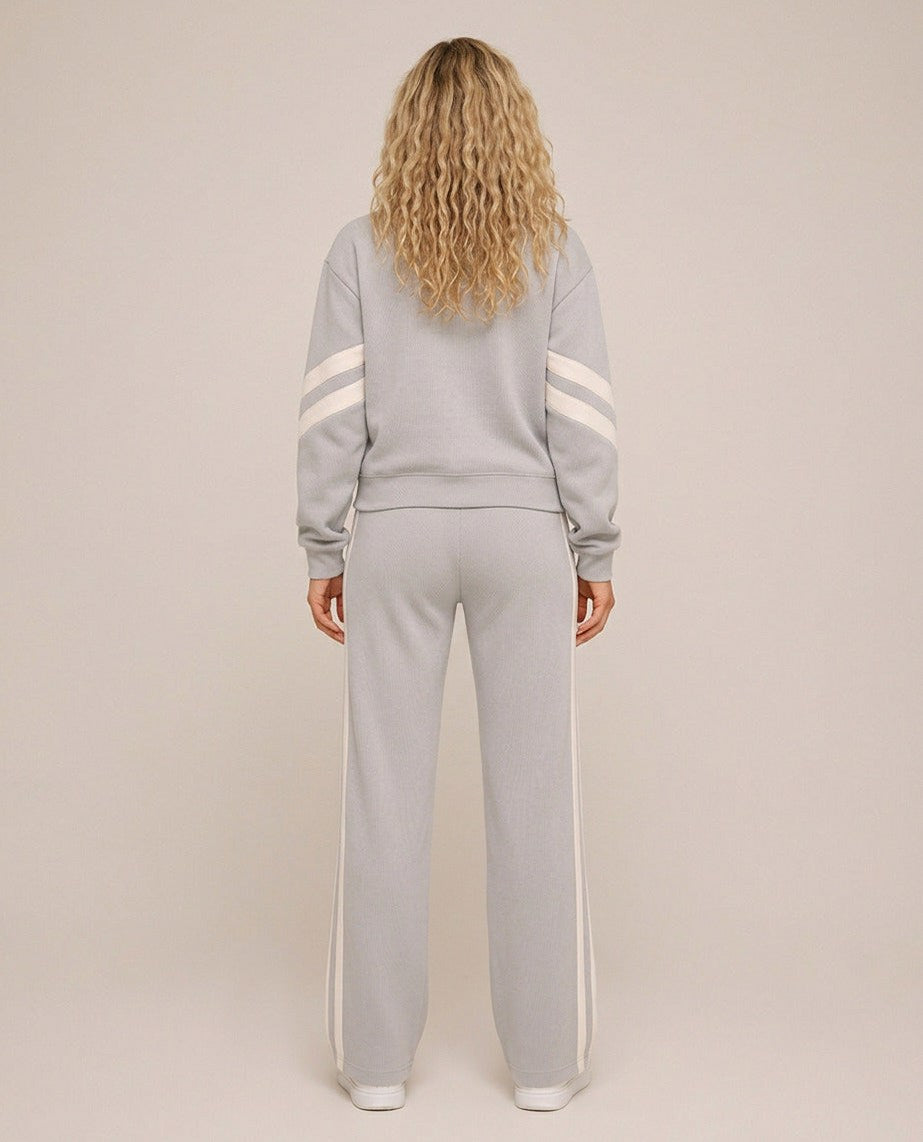 Fleece Striped Zip Up Jacket and Wide Leg Trousers Set