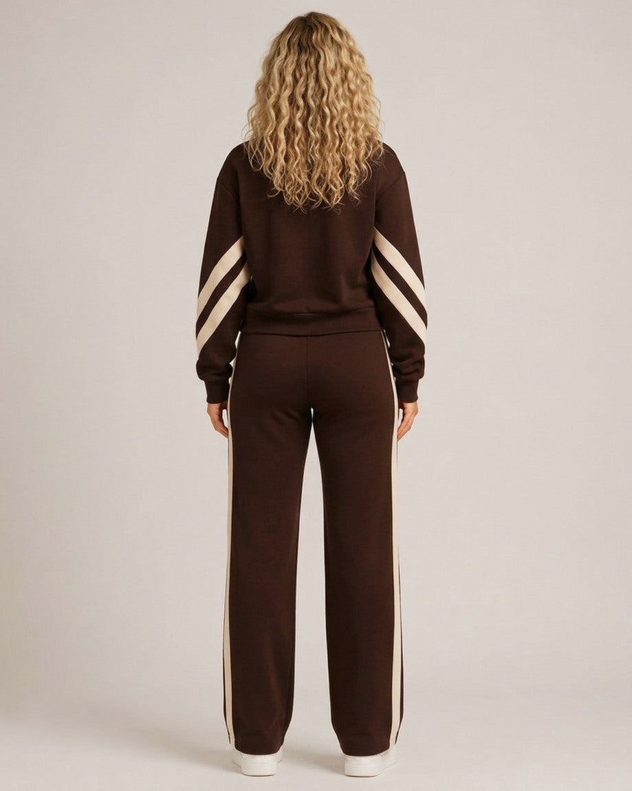 Fleece Striped Zip Up Jacket and Wide Leg Trousers Set