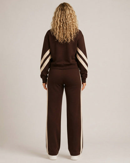 Fleece Striped Zip Up Jacket and Wide Leg Trousers Set