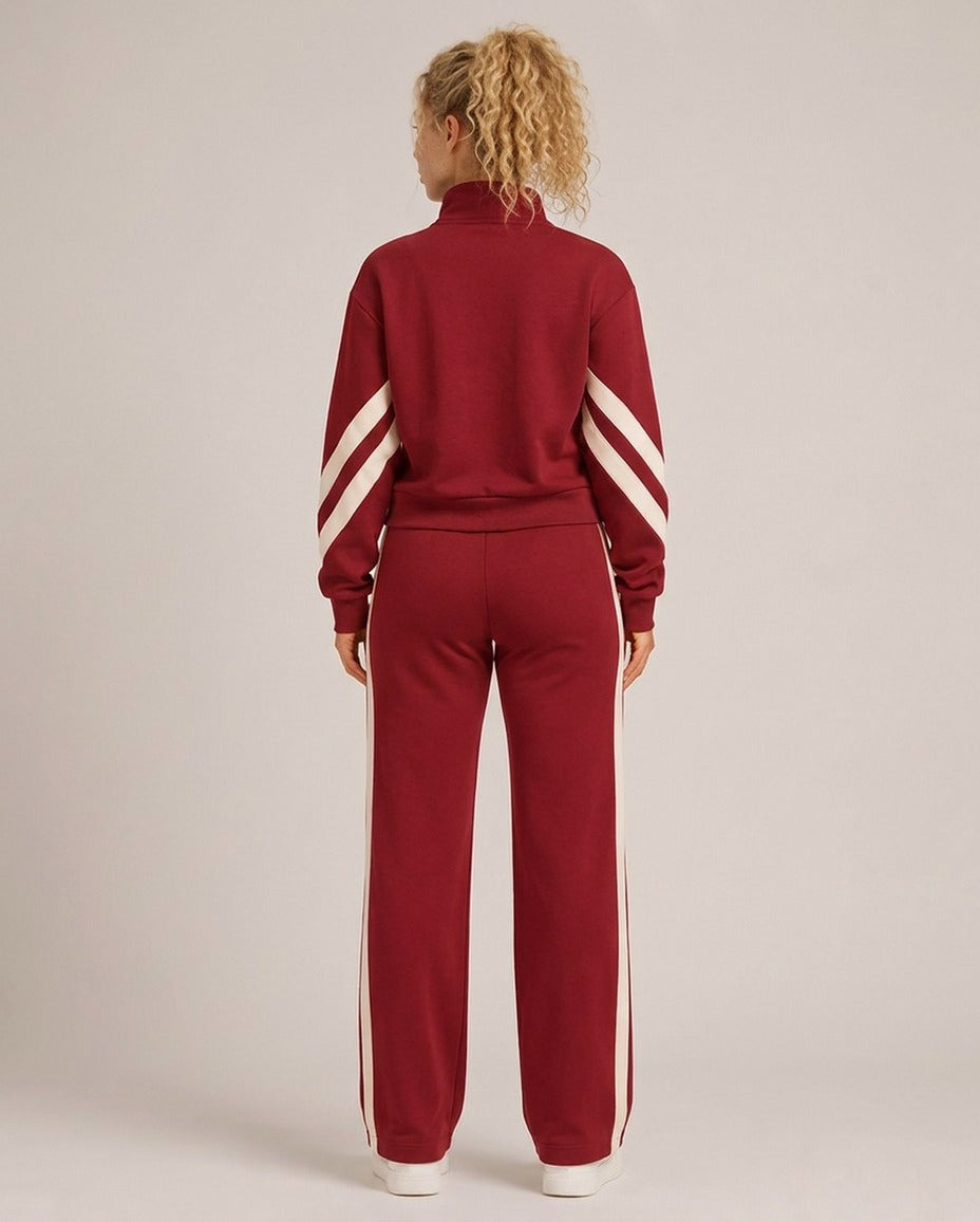 Fleece Striped Zip Up Jacket and Wide Leg Trousers Set