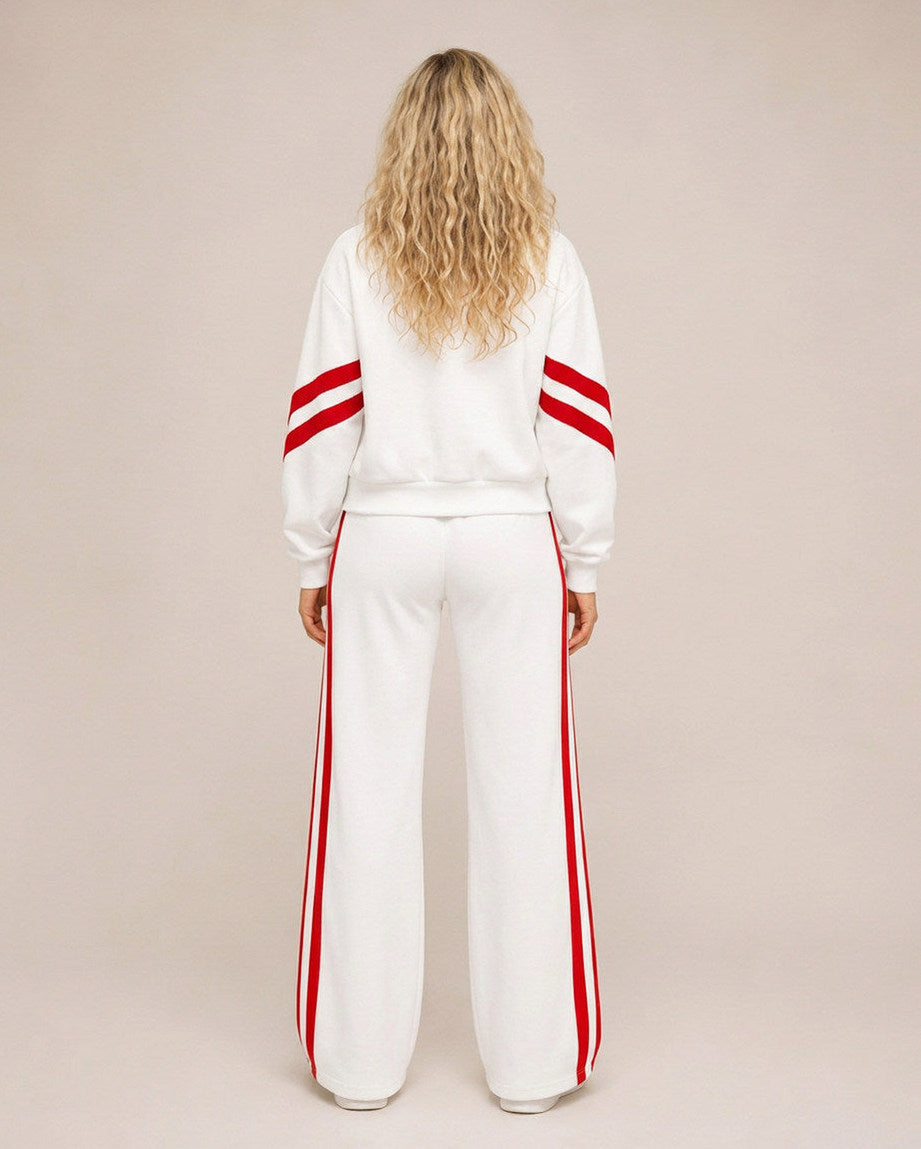 Fleece Striped Zip Up Jacket and Wide Leg Trousers Set