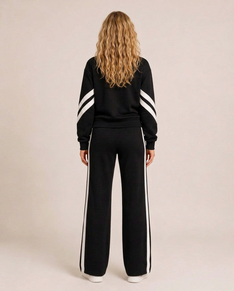 Fleece Striped Zip Up Jacket and Wide Leg Trousers Set