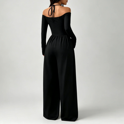 Jersey Wrap Long Sleeve Wide Leg Jumpsuit