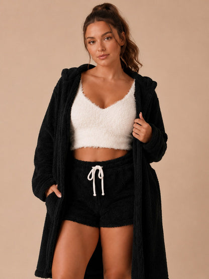 Fleece Cardigan Top and Shorts Co Ord Set