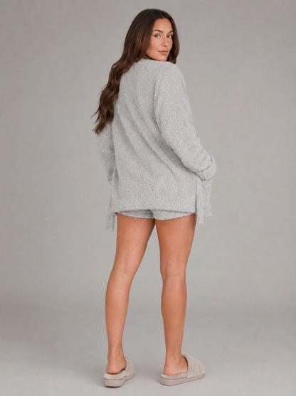 Fleece Cardigan Top and Shorts Co Ord Set