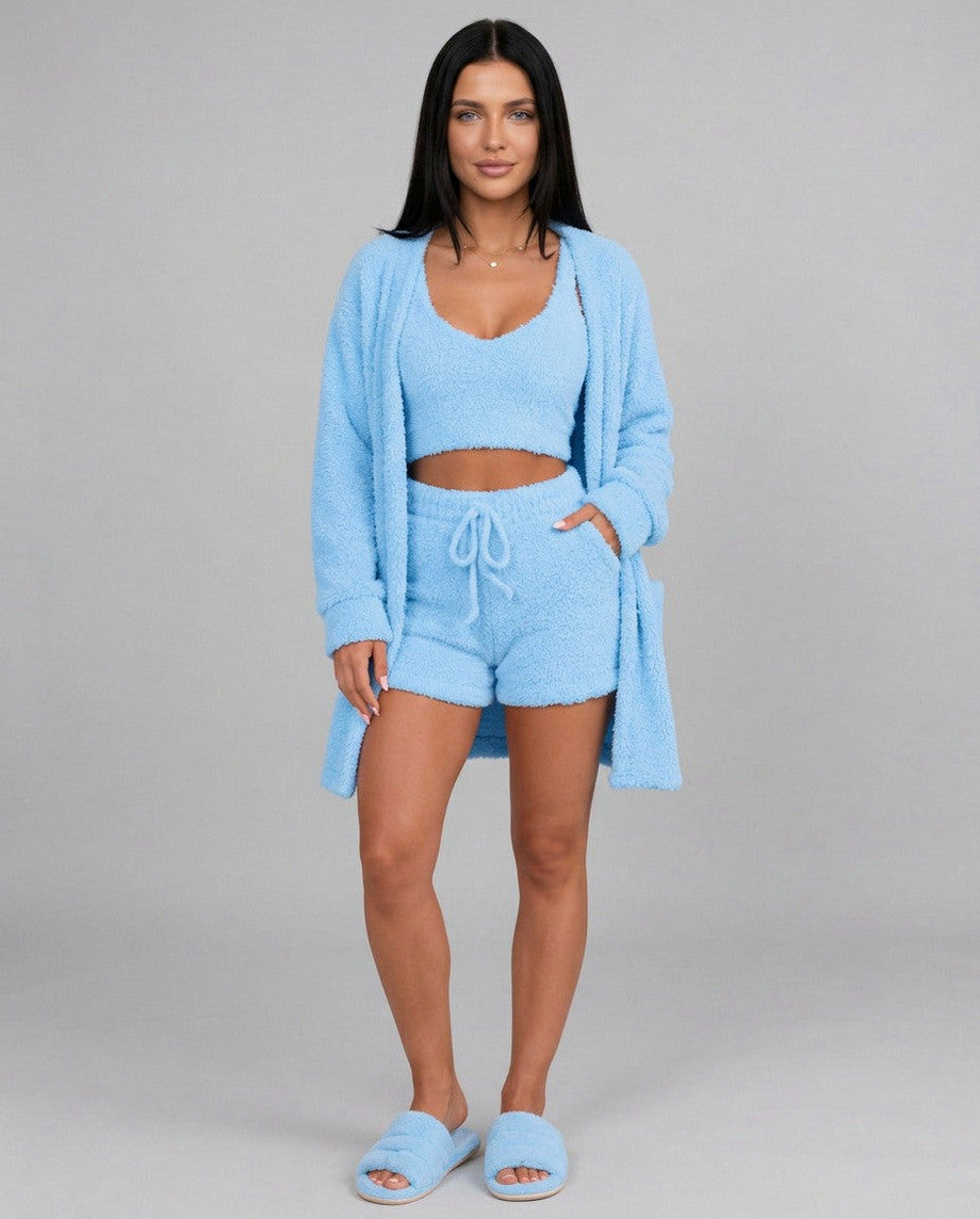 Fleece Cardigan Top and Shorts Co Ord Set