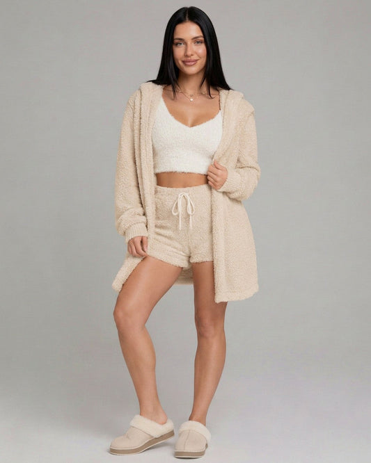 Fleece Cardigan Top and Shorts Co Ord Set