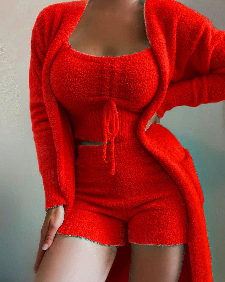 Knit Cardigan Top and Shorts Co Ord Set