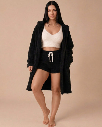 Fleece Cardigan Top and Shorts Co Ord Set