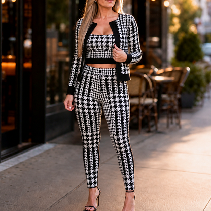 Knit Houndstooth Long Sleeve Co Ord Set