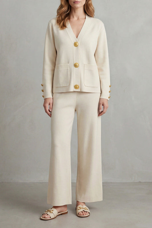Knit Button Front Patch Pocket Cardigan Co Ord Set