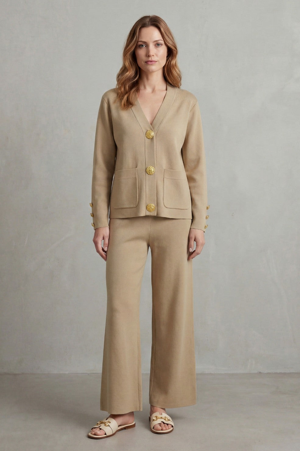 Knit Button Front Patch Pocket Cardigan Co Ord Set