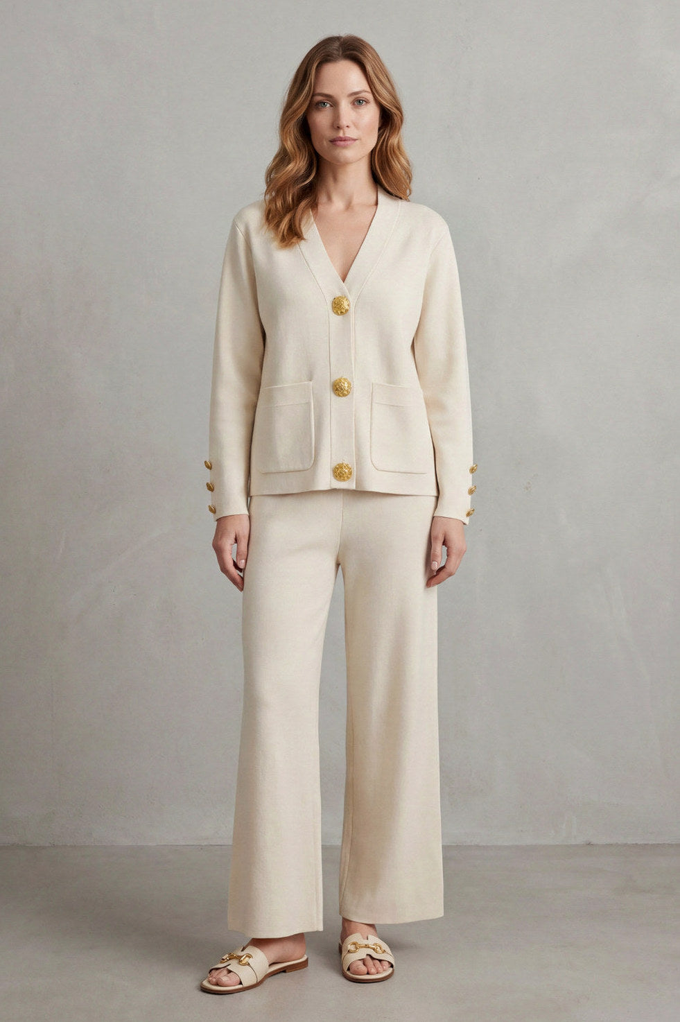 Knit Button Front Patch Pocket Cardigan Co Ord Set