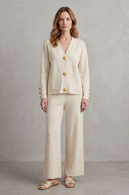 Knit Button Front Patch Pocket Cardigan Co Ord Set