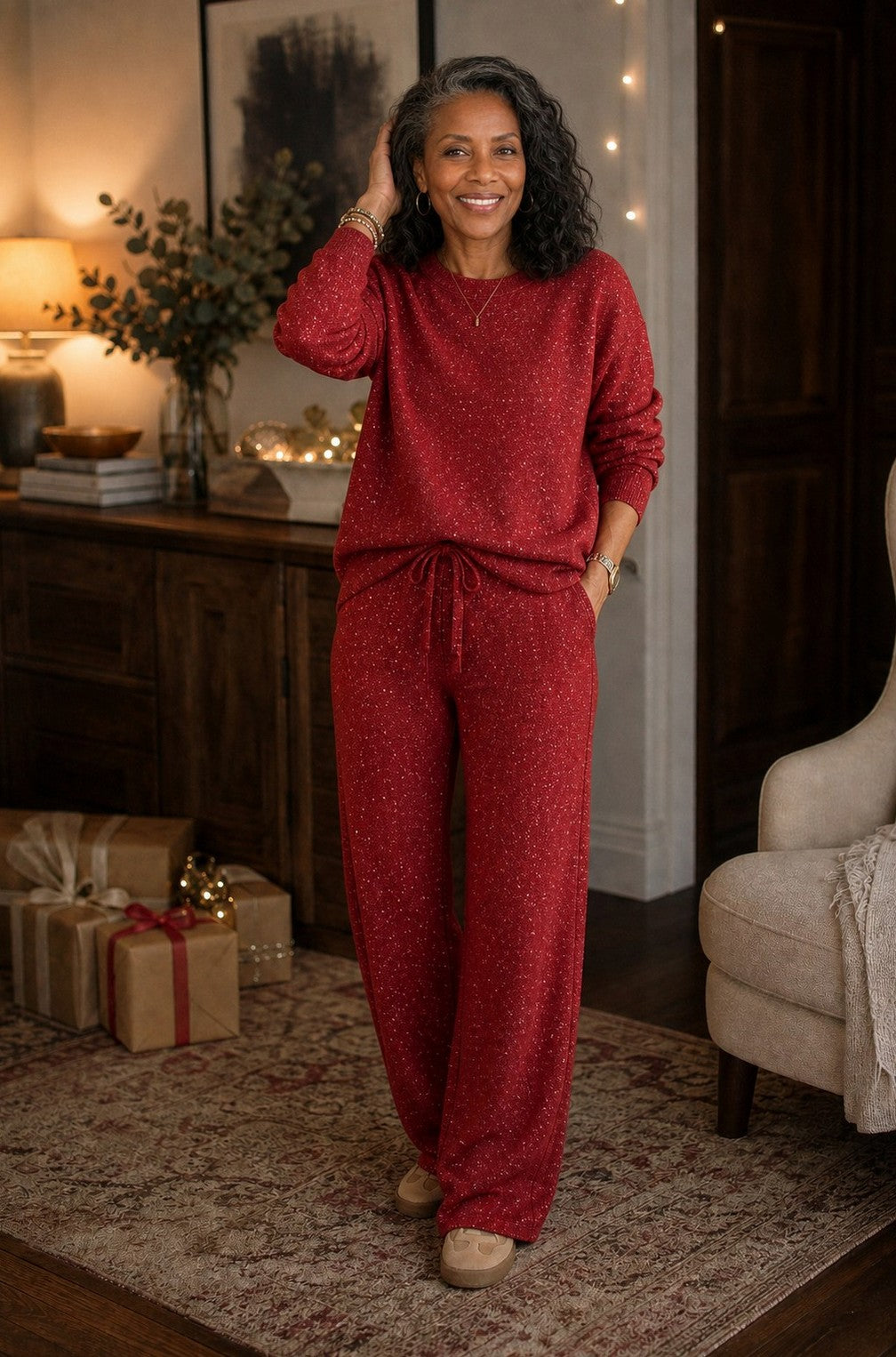 Knit Flecked Crew Neck Long Sleeve Co Ord Set