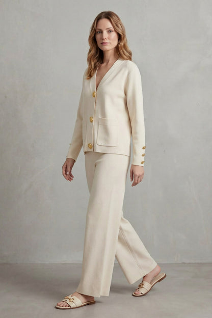 Knit Button Front Patch Pocket Cardigan Co Ord Set
