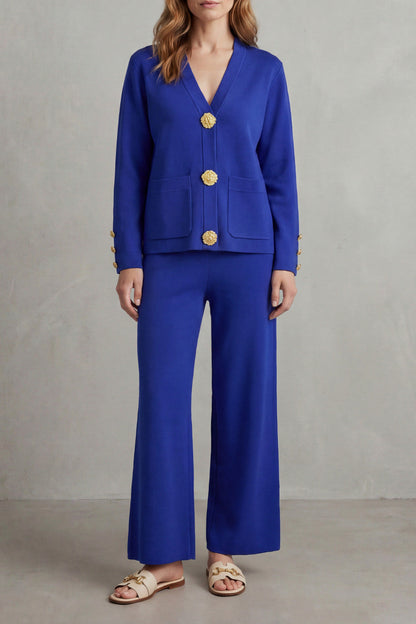 Knit Button Front Patch Pocket Cardigan Co Ord Set