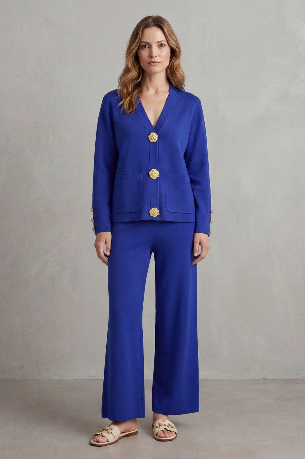 Knit Button Front Patch Pocket Cardigan Co Ord Set