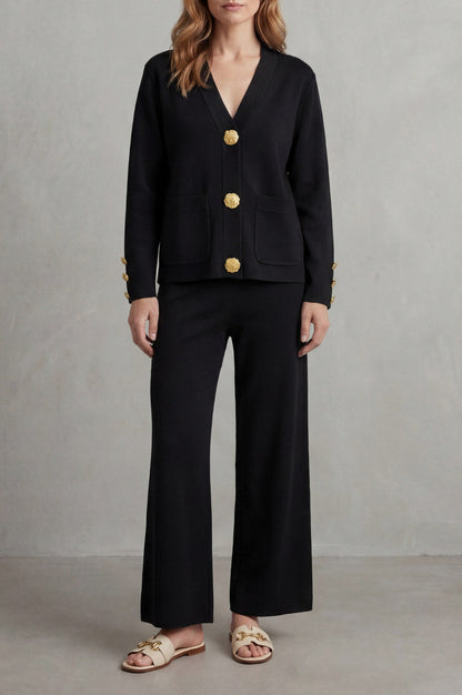 Knit Button Front Patch Pocket Cardigan Co Ord Set