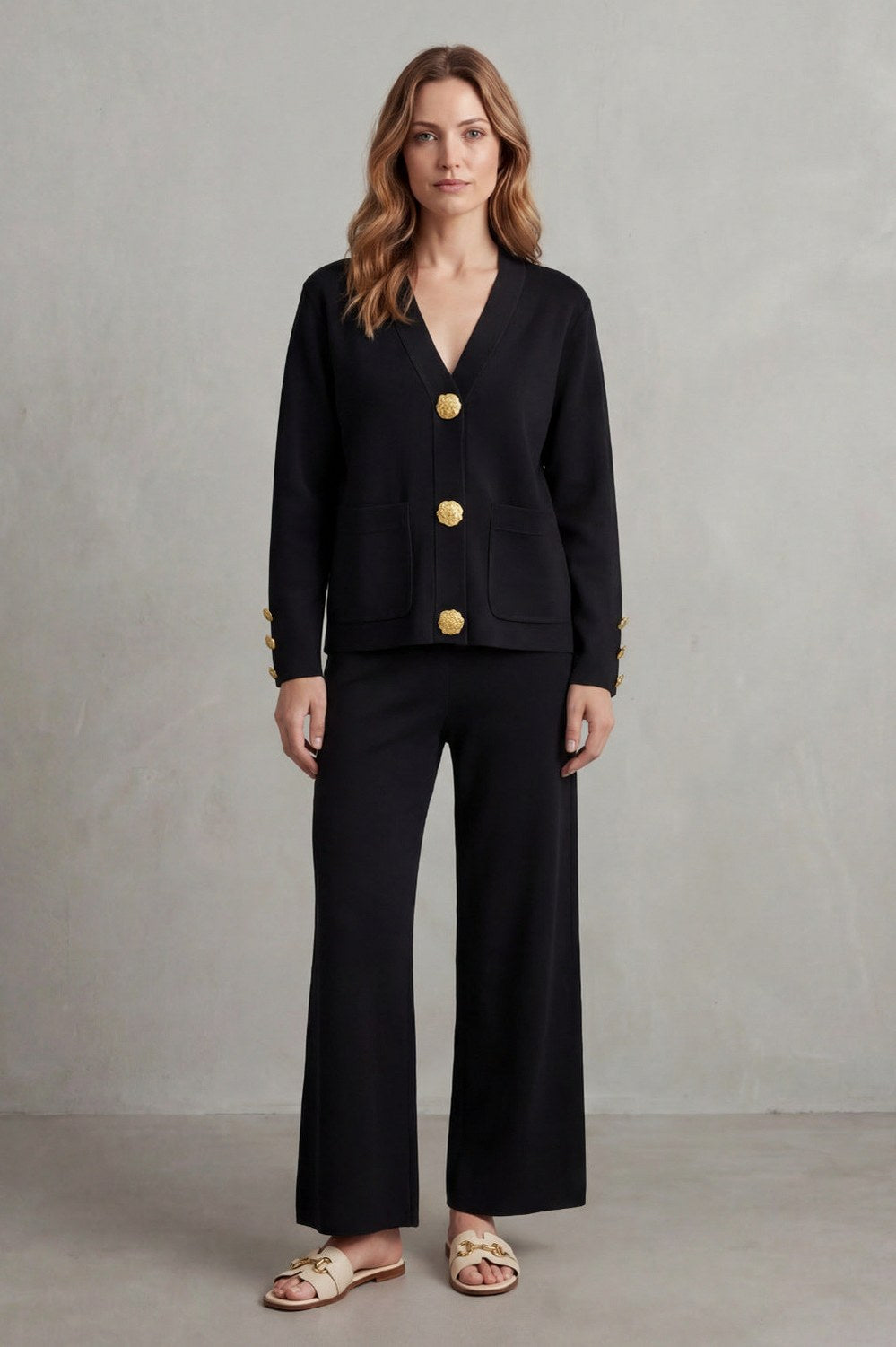 Knit Button Front Patch Pocket Cardigan Co Ord Set